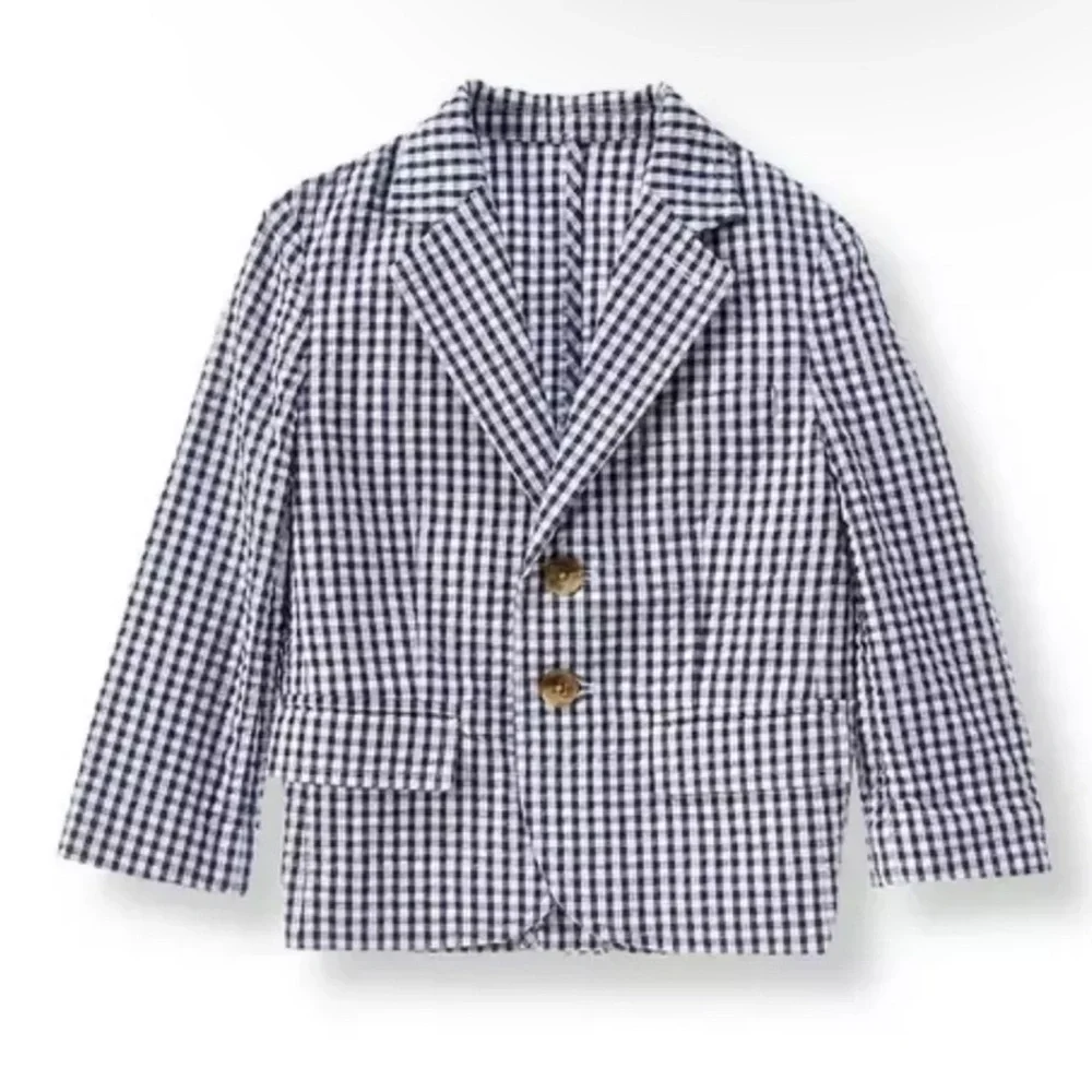 Janie And Jack Blazer Baby Boy Sz 12-18 Mo Blue Gingham Jacket Preppy Cotton